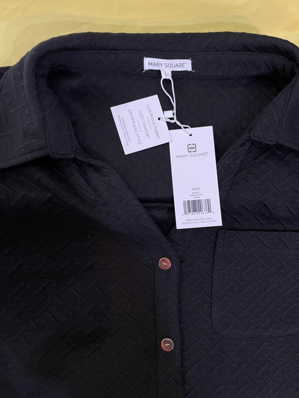 Mary Square Black Textured Button-Up Shirt